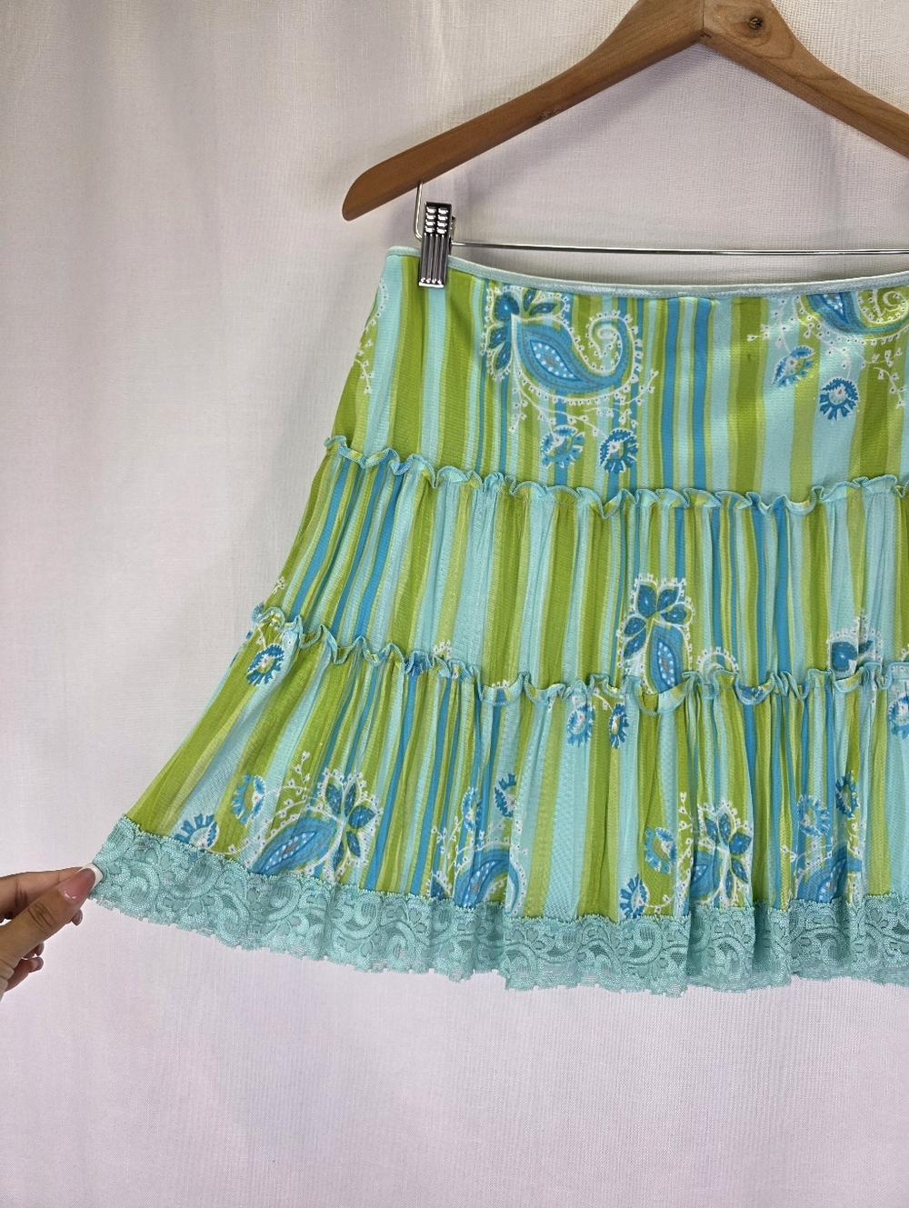 My Michelle 2000s Y2K Tiered Paisley Mini Fairy Mermaid Skirt Turqouise Size L - Picture 4 of 14